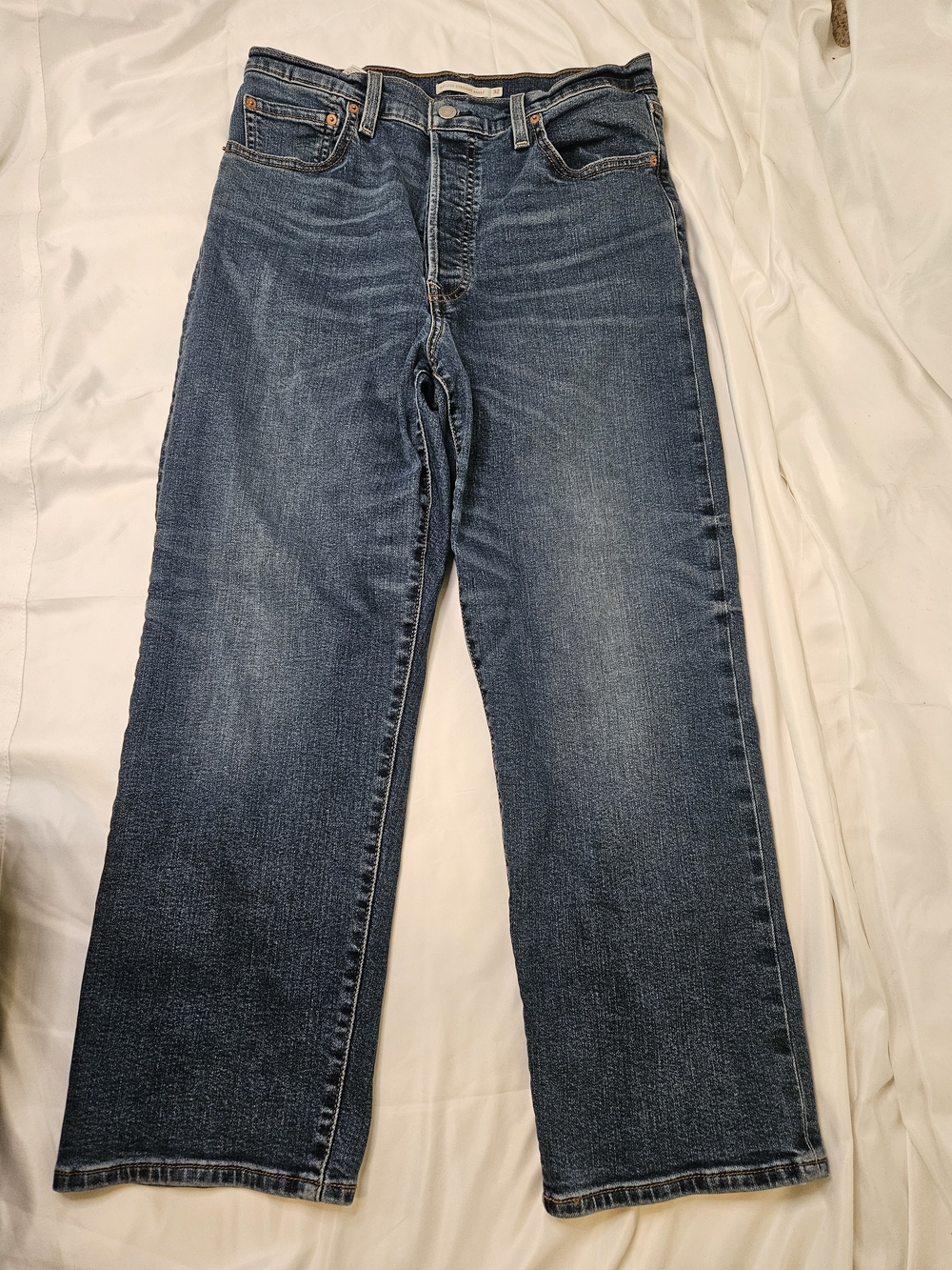 Levi's Women's Dark Blue Ribcage Ankle Straight Leg 32×27 Button Fly Casual